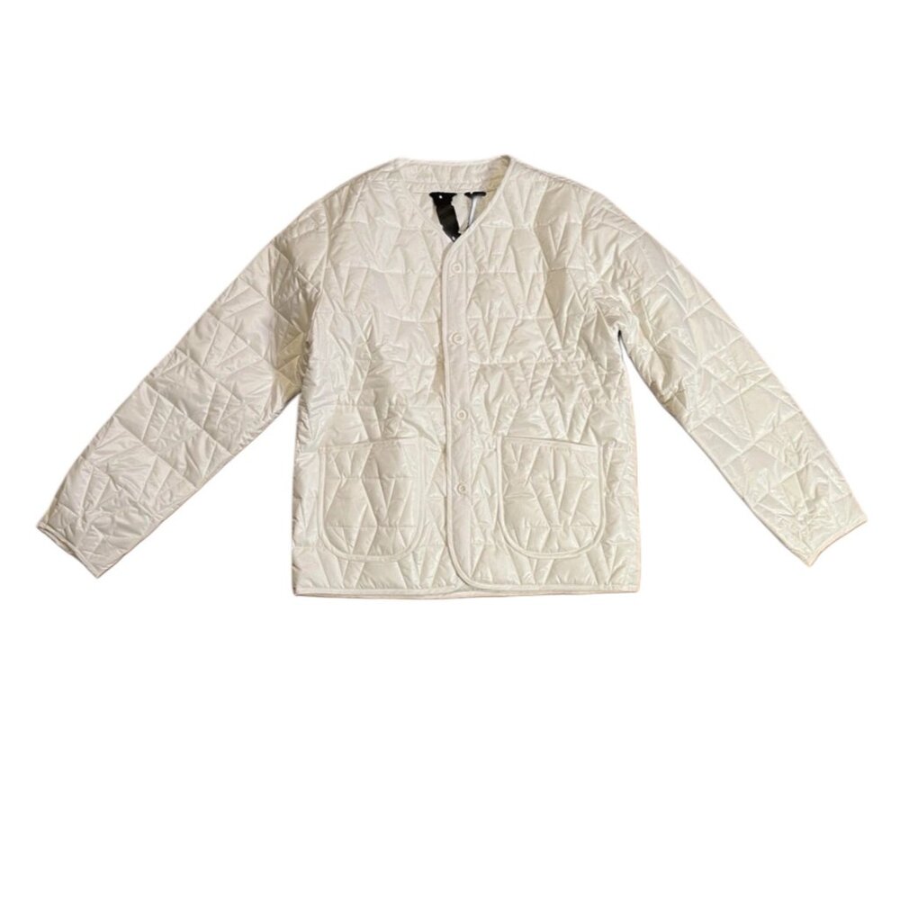 Vlone Quilted Jacket White Embossed V Logo Light Button Front Streetwear Size XL